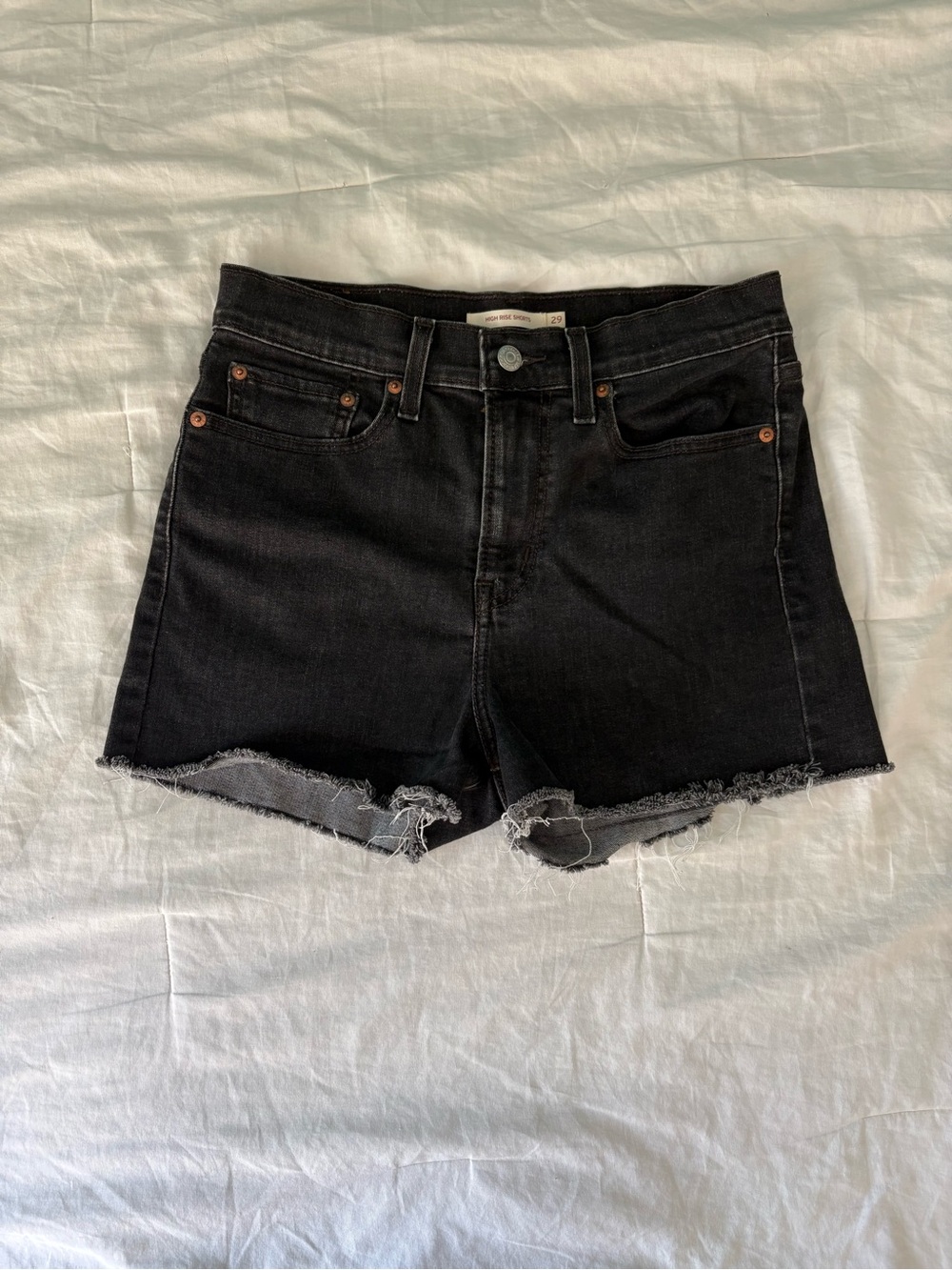 Levi's Black Raw-Hem High-Rise Denim Shorts